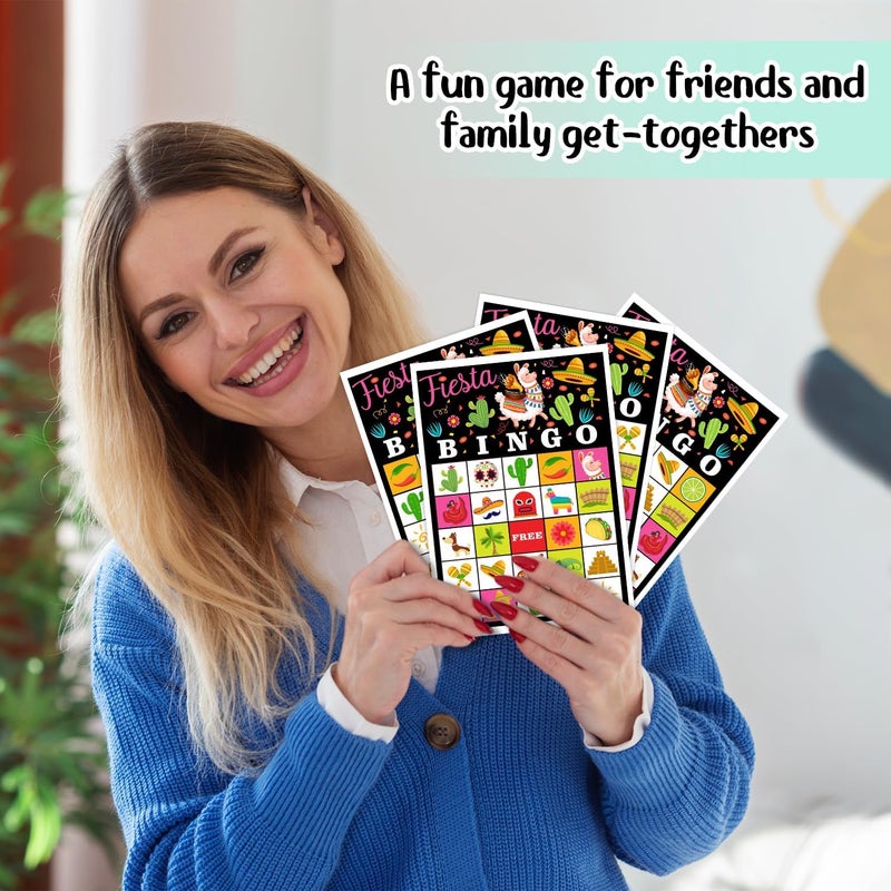 Qssfdgg Fiesta Party Bingo Cards, 24 Player Mexican Llama Party Bingo Game for Family Adult, Cinco De Mayo Party Favor, Large Group Party Celebration Activity -01 - Image 3